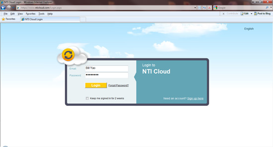 NTI Cloud Sign up, login or select language